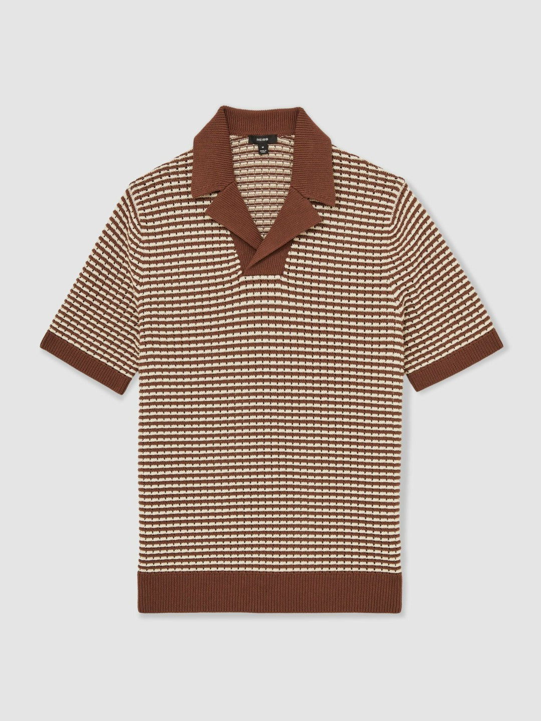 Cotton Textured Knit Stripe Polo Shirt in Tobacco Brown/ Off White | Reiss Men Trending
