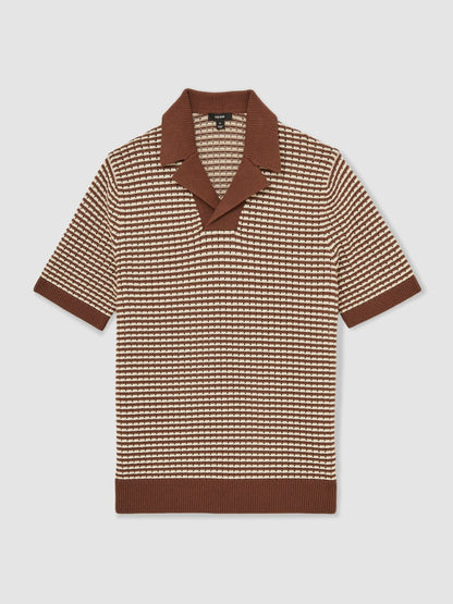 Cotton Textured Knit Stripe Polo Shirt in Tobacco Brown/ Off White | Reiss Men Trending