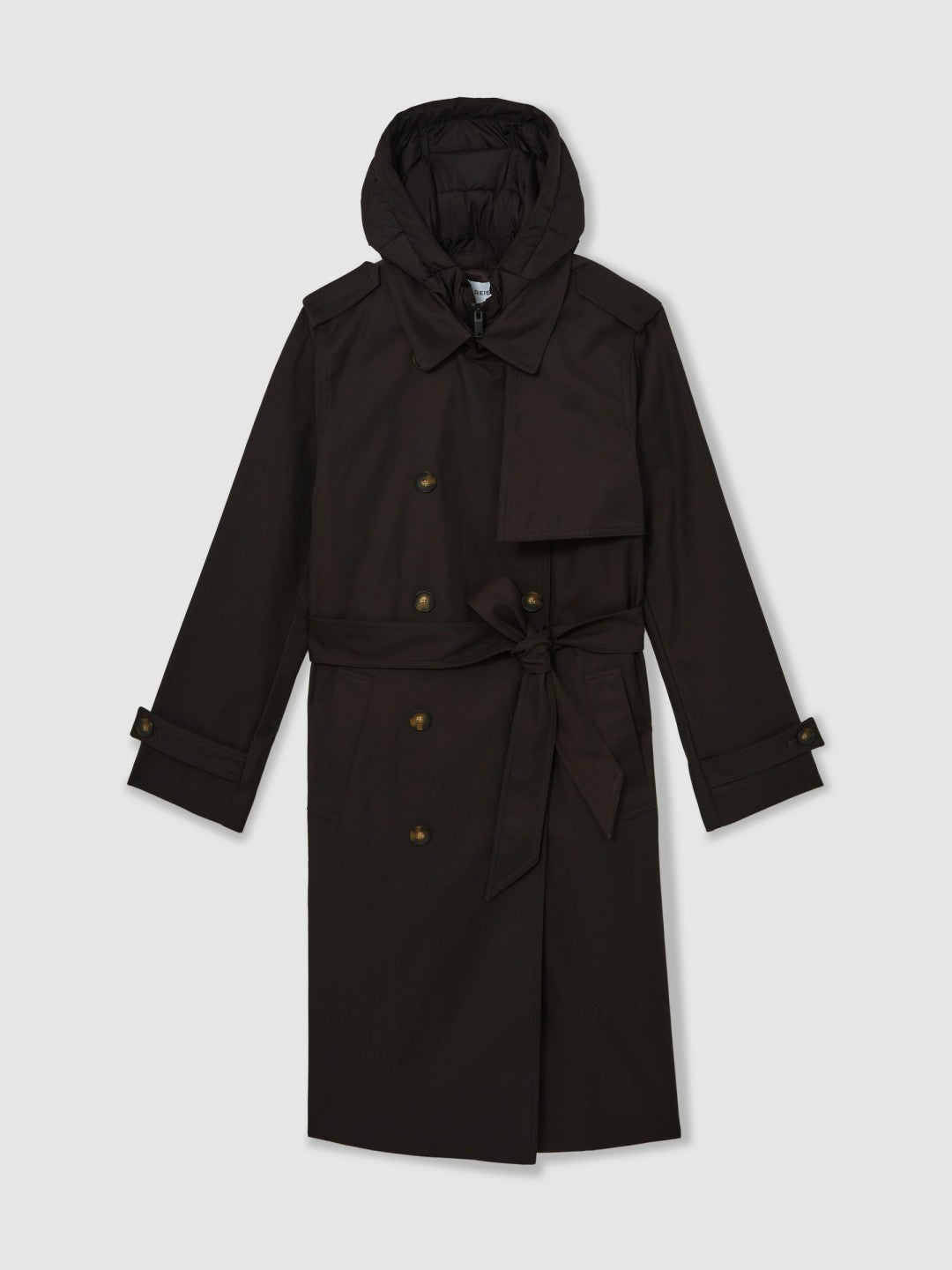 Hooded Insert Trench Coat in Chocolate Brown | Reiss Women Trending