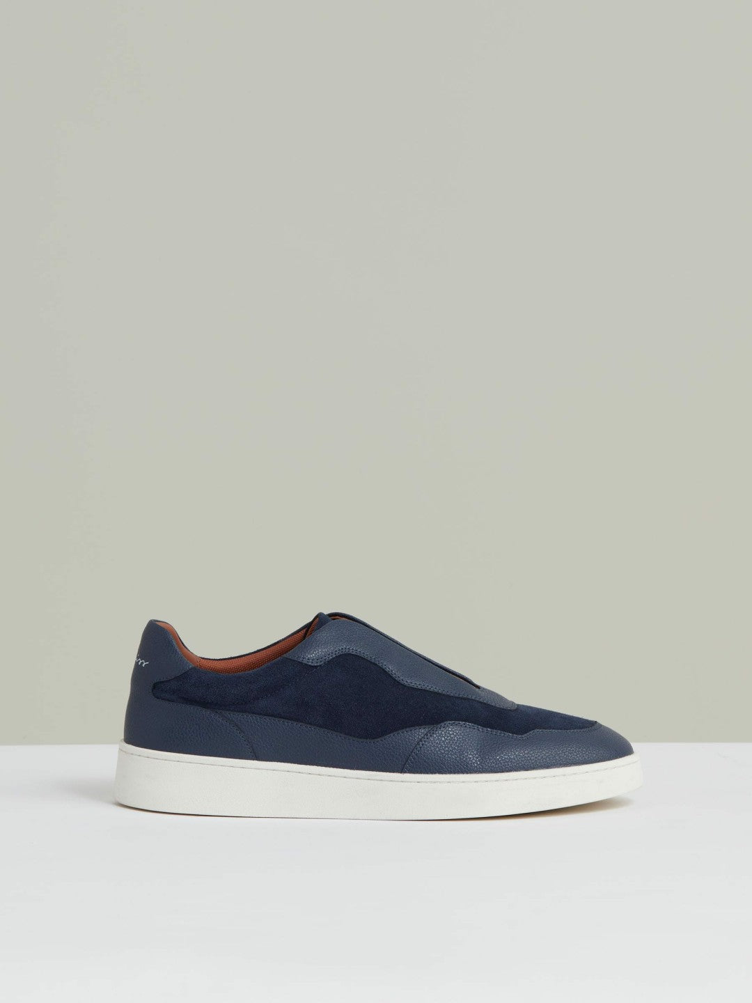 Leather Elasticated-Lace Trainers in Navy Blue | Reiss Men Premium