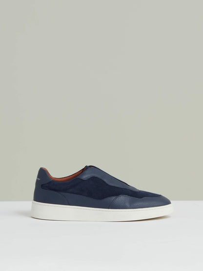 Leather Elasticated-Lace Trainers in Navy Blue | Reiss Men Premium