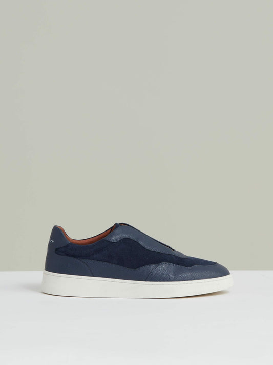 Leather Elasticated-Lace Trainers in Navy Blue | Reiss Men Premium