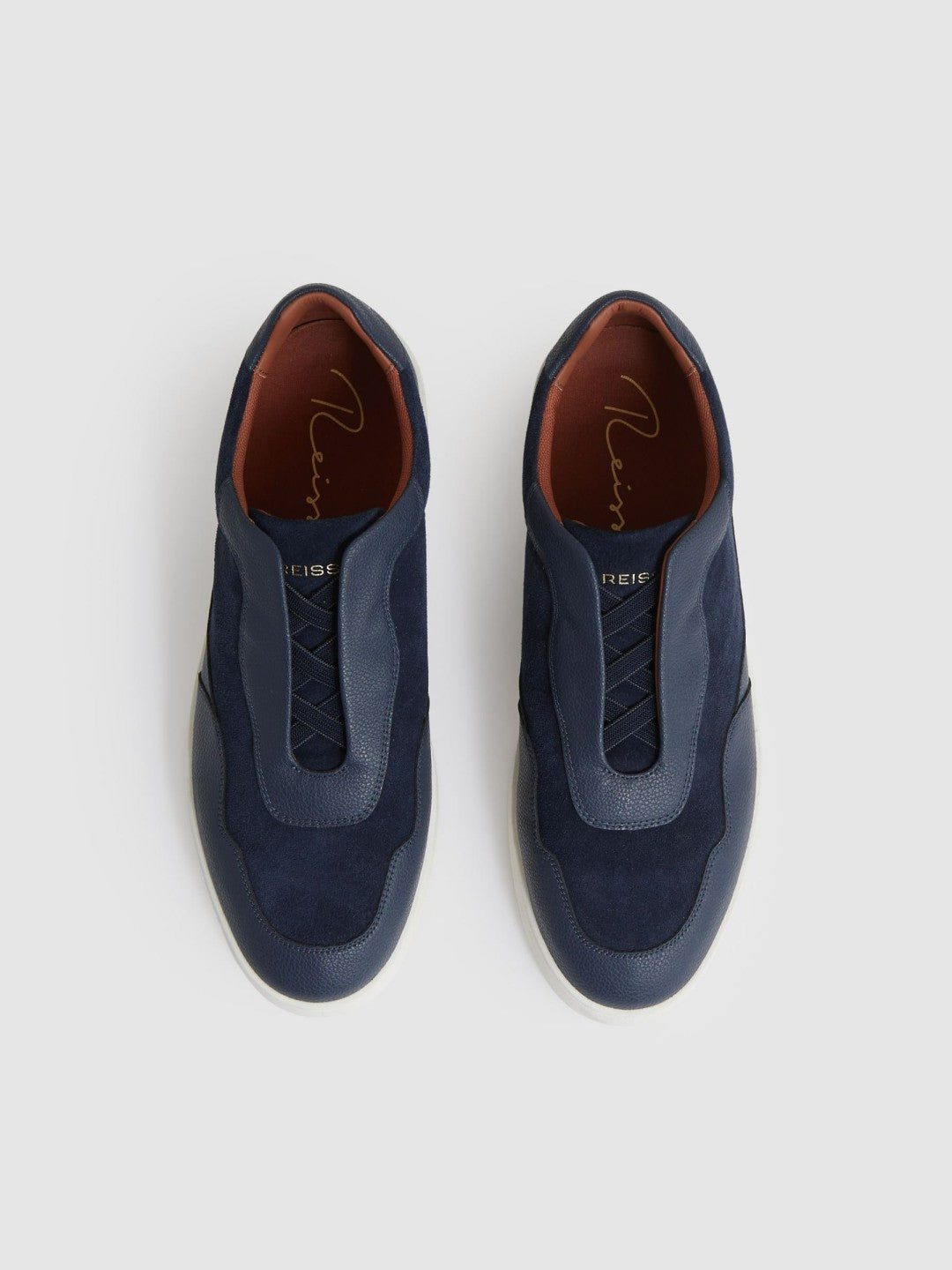 Leather Elasticated-Lace Trainers in Navy Blue | Reiss Men Premium