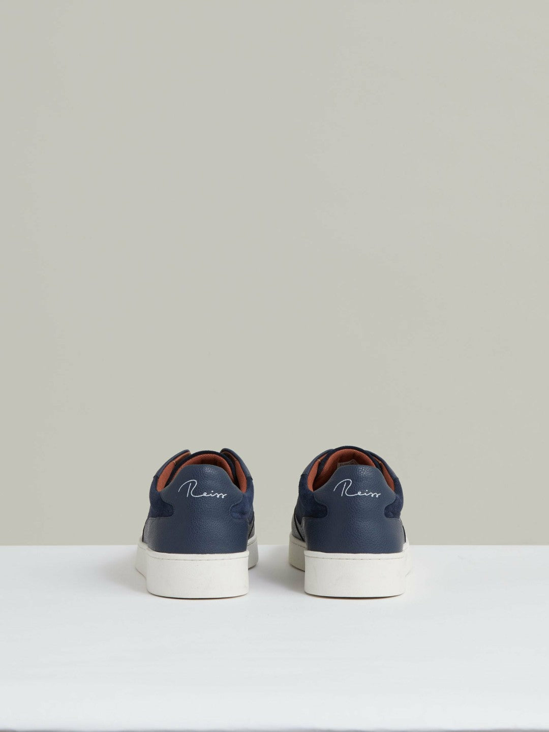 Leather Elasticated-Lace Trainers in Navy Blue | Reiss Men Premium