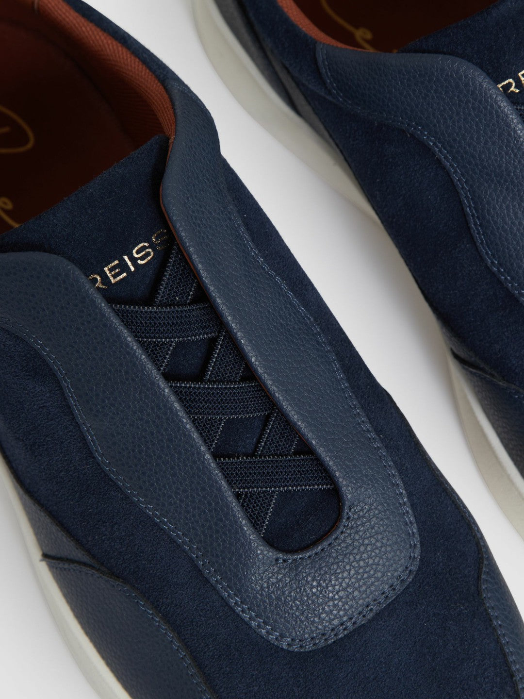Leather Elasticated-Lace Trainers in Navy Blue | Reiss Men Premium