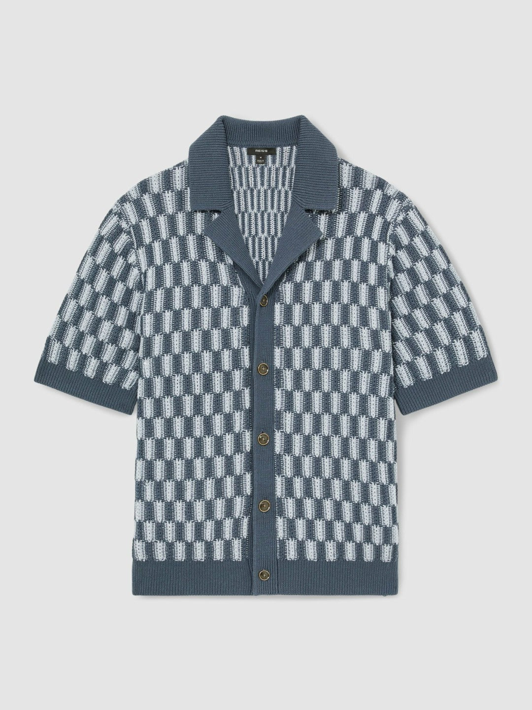 Cotton Checkerboard-Knit Shirt in Airforce Blue/Soft Blue | Reiss Men Premium