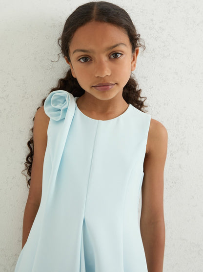 13-14 yrs Flower-Detail Fit-And-Flare Dress in Blue | Reiss Children & Baby New