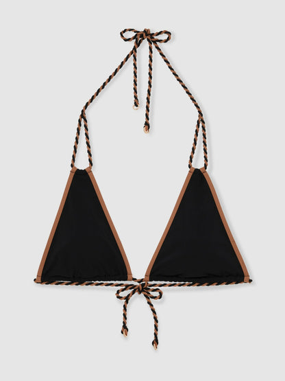 Triangle Twist-Strap Bikini Top in Black/Brown | Reiss Women New