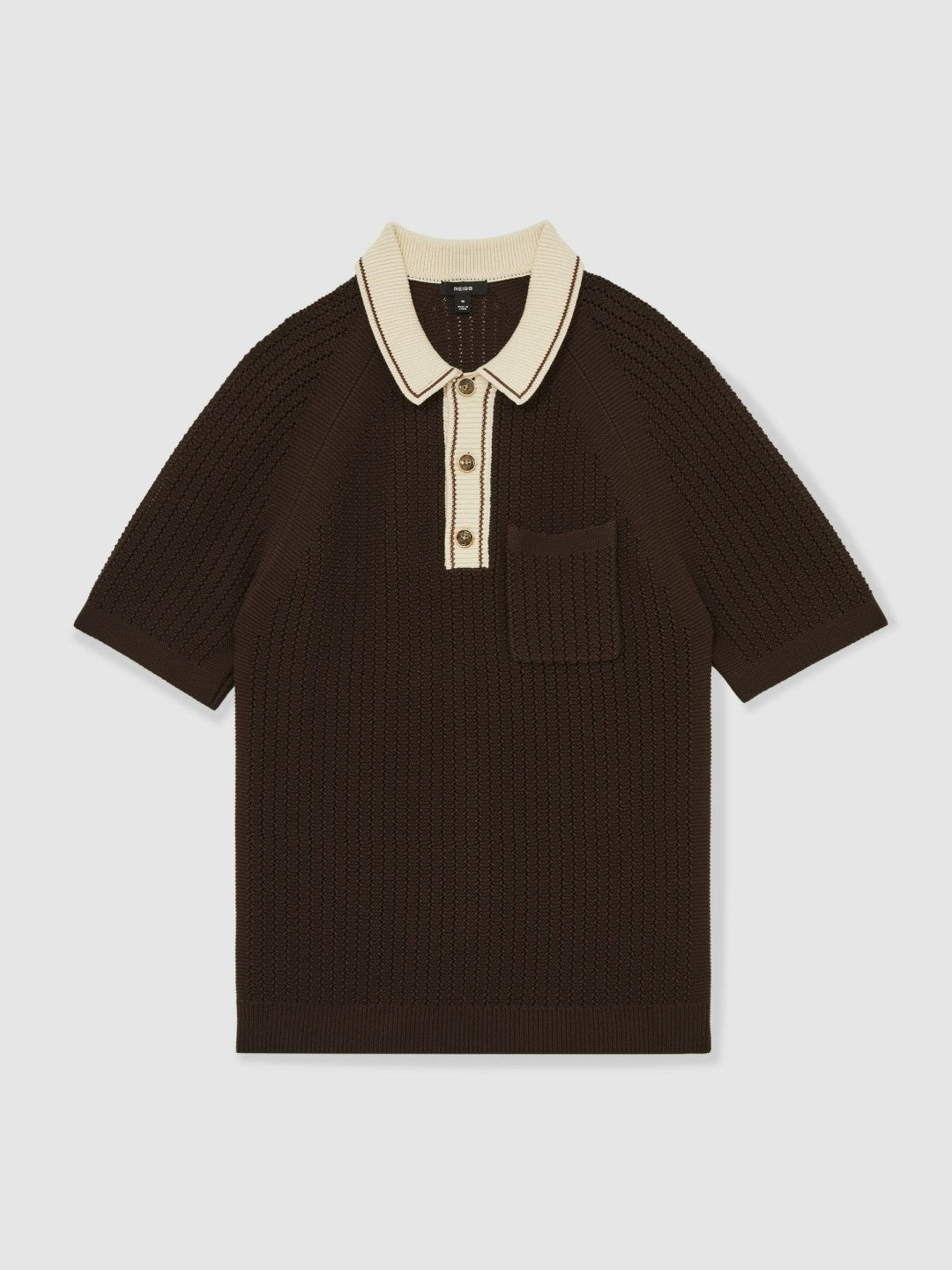 Cotton Textured Knit Contrast Polo Shirt in Dark Brown/Stone | Reiss Men Exclusive