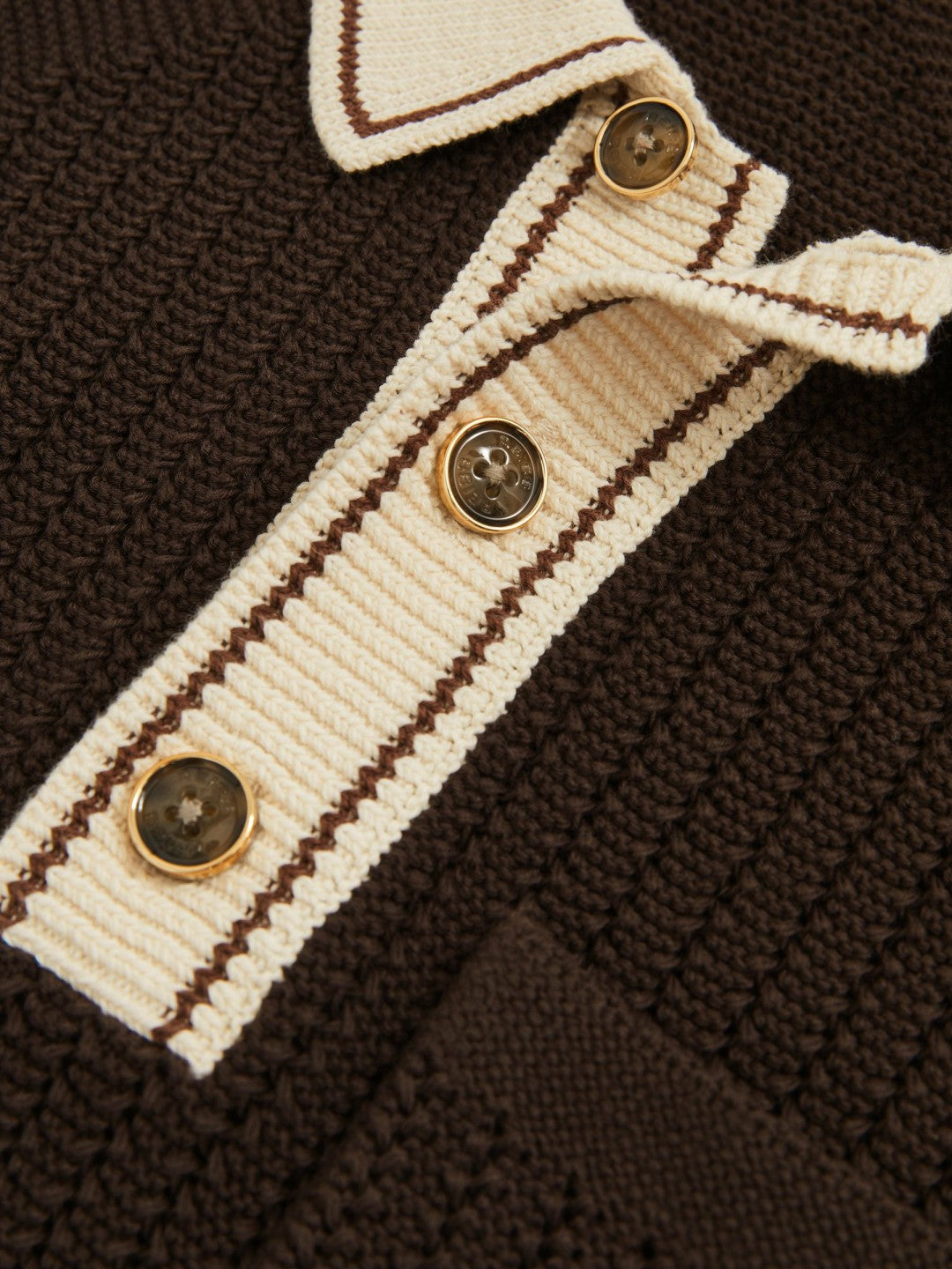 Cotton Textured Knit Contrast Polo Shirt in Dark Brown/Stone | Reiss Men Exclusive