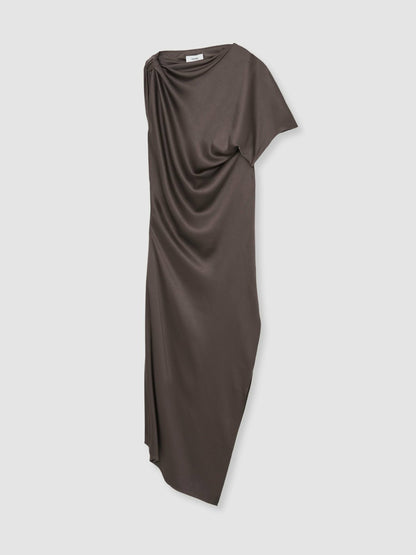 Satin Asymmetric Draped Midi Dress in Mauve | Reiss Women Popular