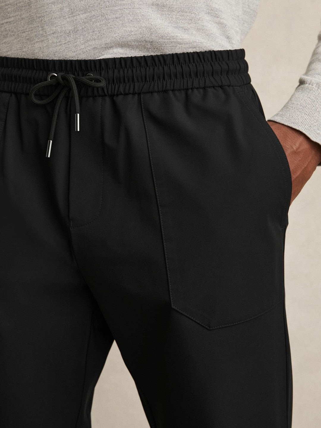 Drawstring Technical Cuffed Trousers in Black | Reiss Men Featured