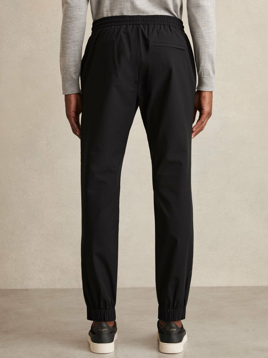Drawstring Technical Cuffed Trousers in Black | Reiss Men Featured