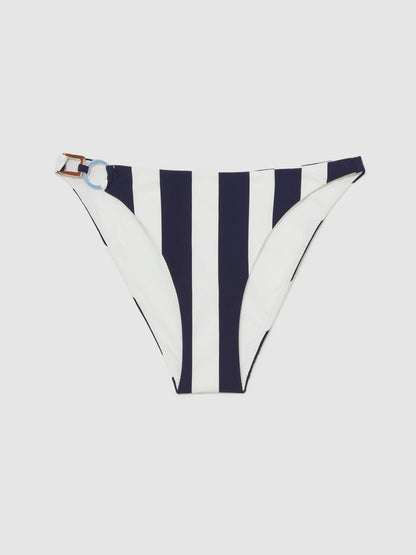 Stripe Ring-Detail Bikini Bottoms in Navy/Brown | Reiss Women Signature