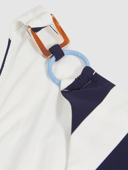 Stripe Ring-Detail Bikini Bottoms in Navy/Brown | Reiss Women Signature