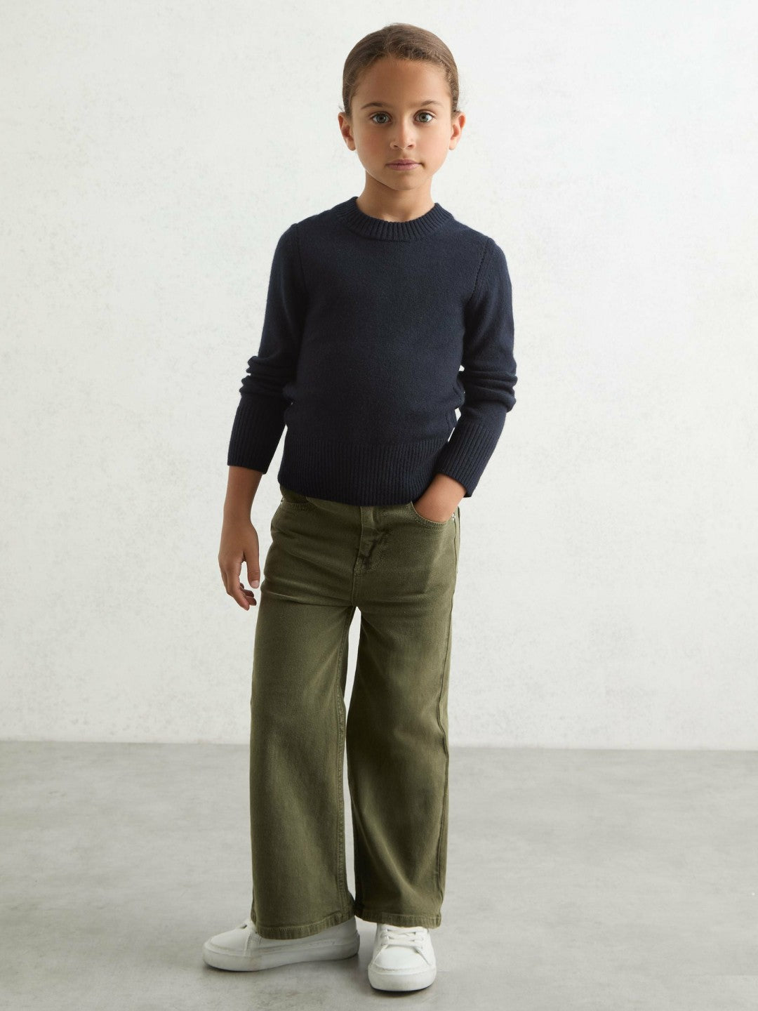 13-14 yrs Wool-Blend Open-Stitch Jumper with Cashmere in Navy | Reiss Children & Baby Exclusive