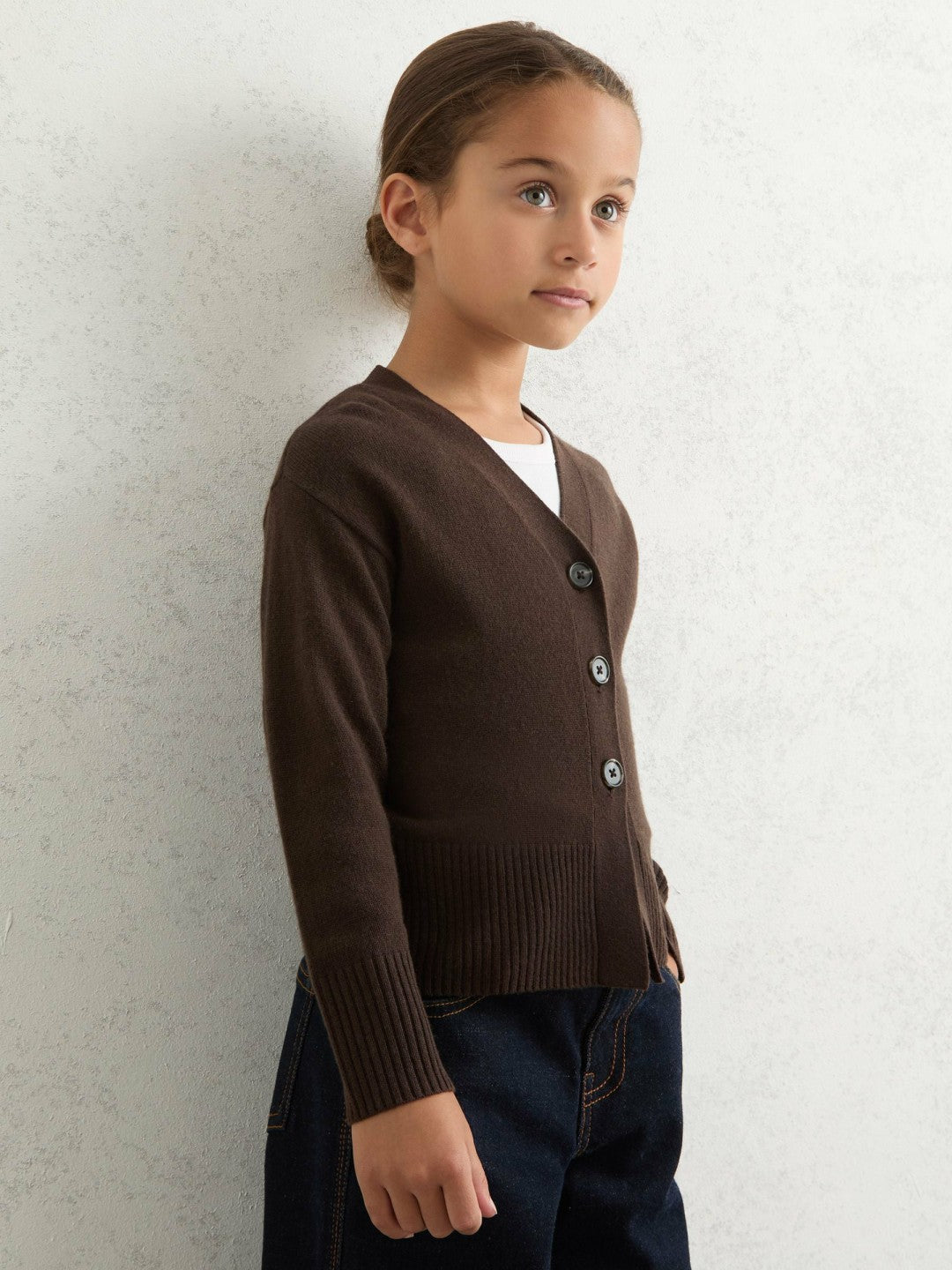 9-13 yrs Wool-Blend Fitted Cardigan With Cashmere in Brown | Reiss Children & Baby Featured