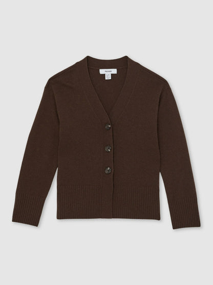 9-13 yrs Wool-Blend Fitted Cardigan With Cashmere in Brown | Reiss Children & Baby Featured