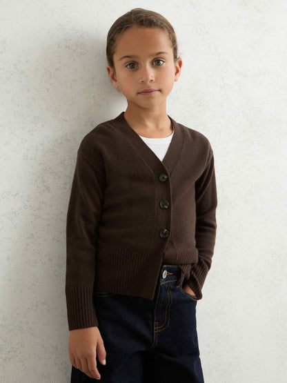 9-13 yrs Wool-Blend Fitted Cardigan With Cashmere in Brown | Reiss Children & Baby Featured