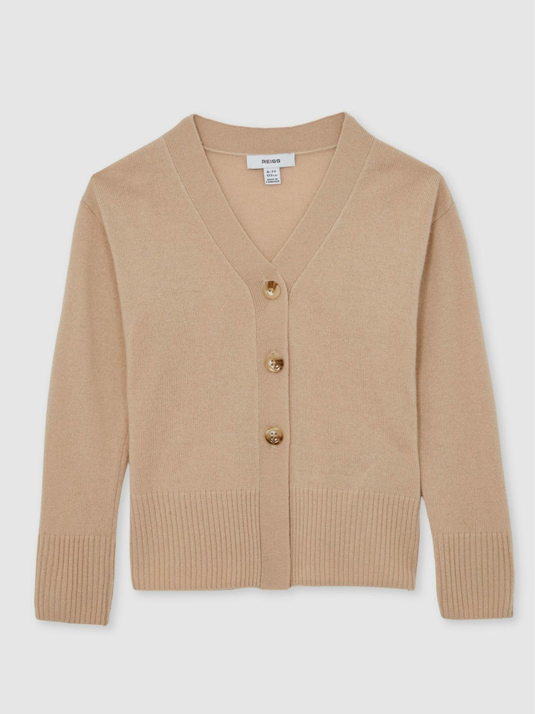 9-13 yrs Wool-Blend Fitted Cardigan With Cashmere in Neutral | Reiss Children & Baby Exclusive