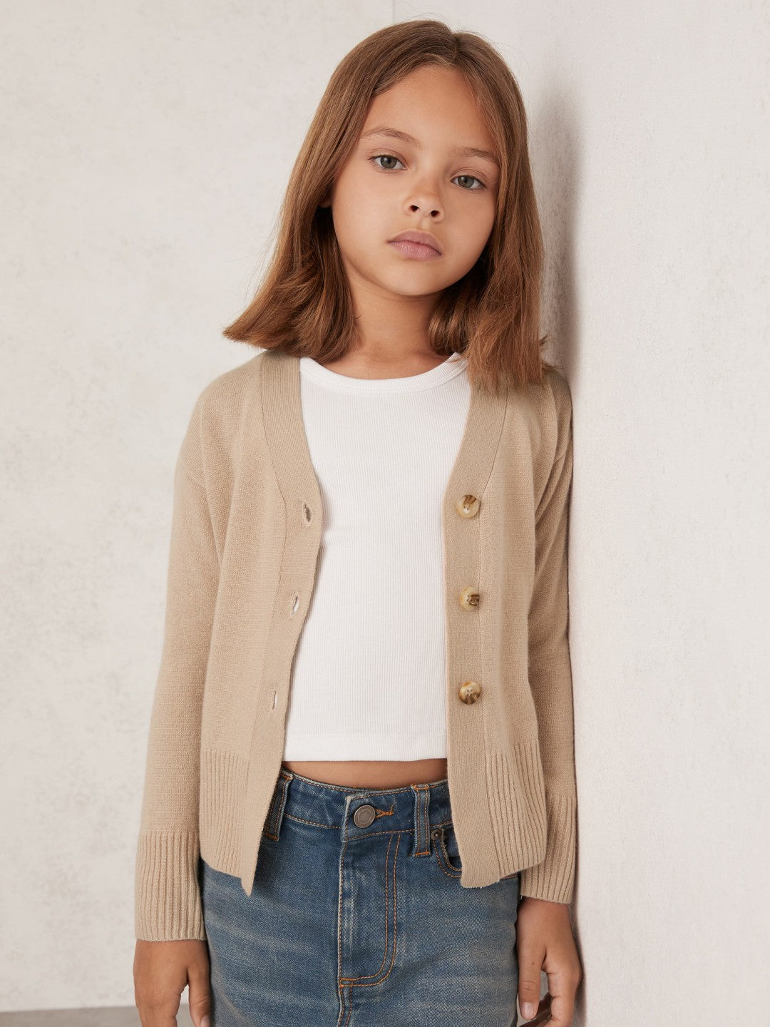 13-14 yrs Wool-Blend Fitted Cardigan With Cashmere in Neutral | Reiss Children & Baby Signature