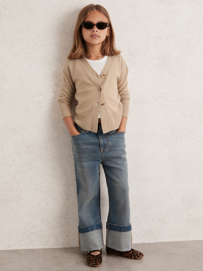 13-14 yrs Wool-Blend Fitted Cardigan With Cashmere in Neutral | Reiss Children & Baby Signature