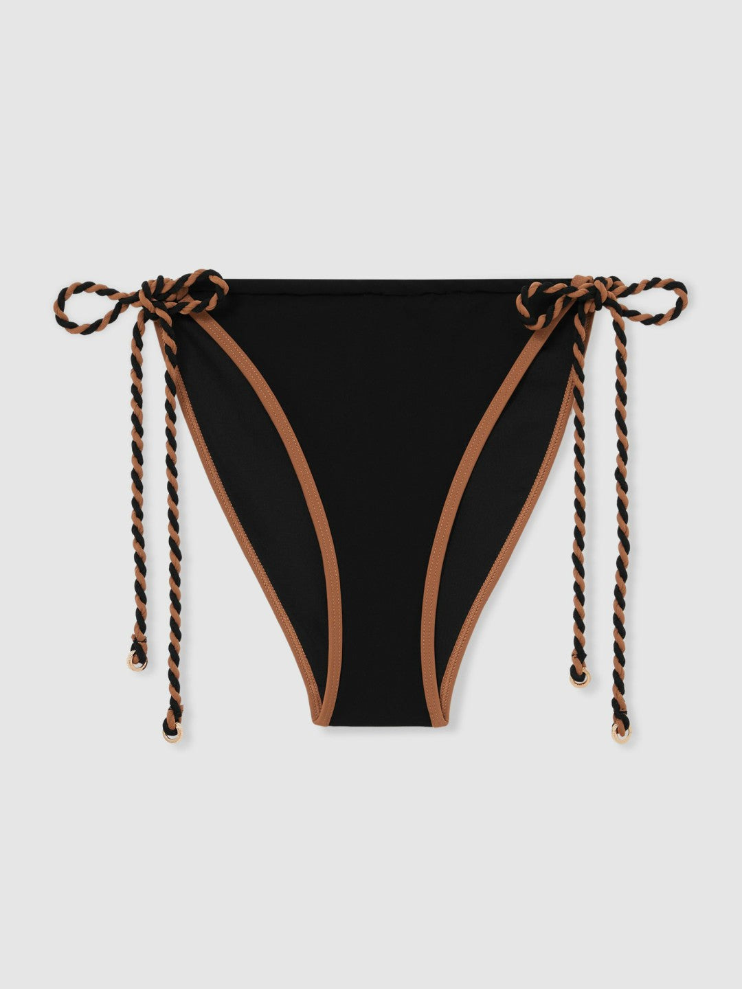 Twist-Strap Tie-Side Bikini Bottoms in Black/Brown | Reiss Women Trending