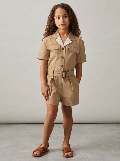 3-9 yrs Cotton-Lyocell Utility Playsuit in Camel | Reiss Children & Baby Signature