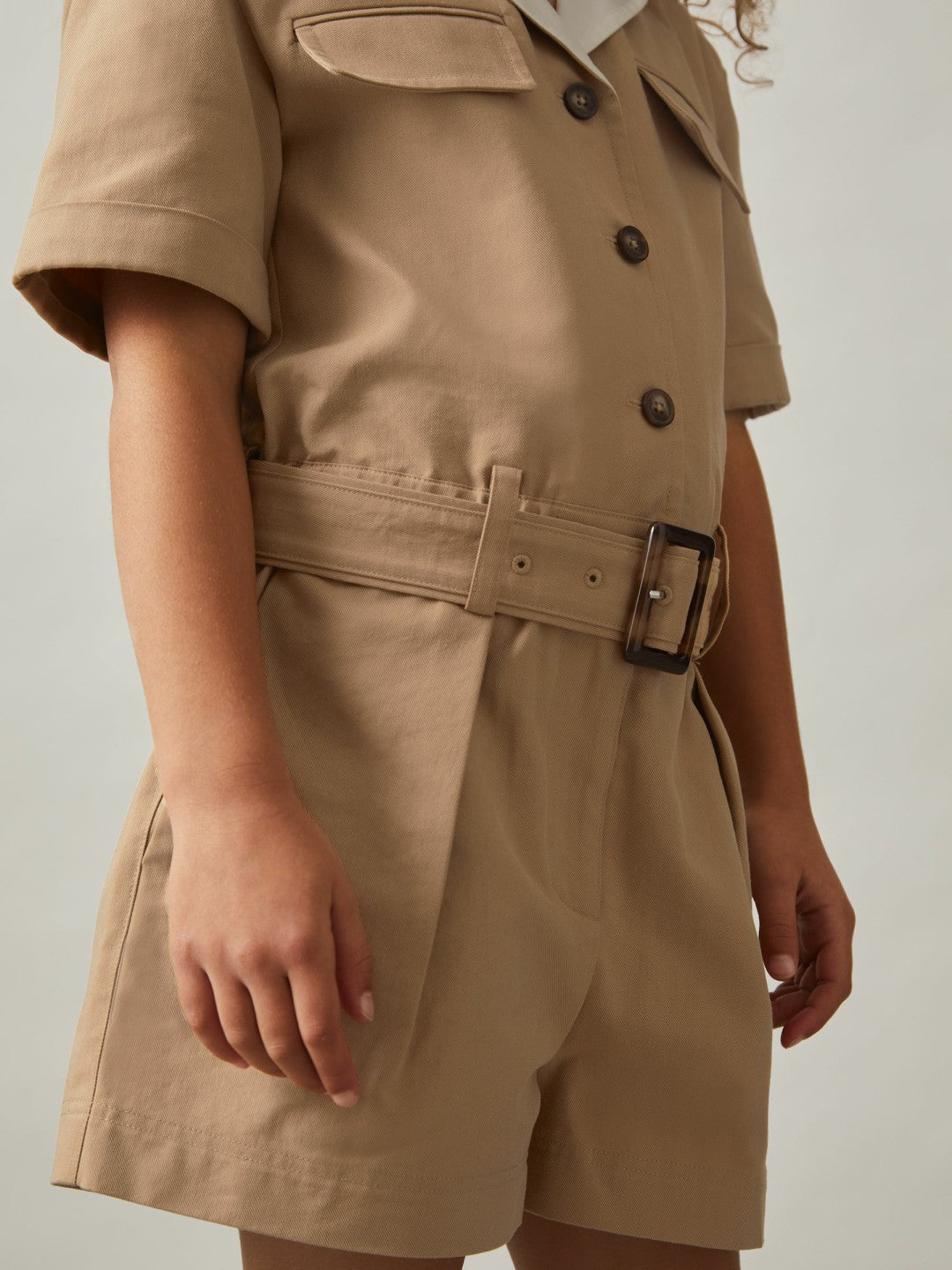 3-9 yrs Cotton-Lyocell Utility Playsuit in Camel | Reiss Children & Baby Signature