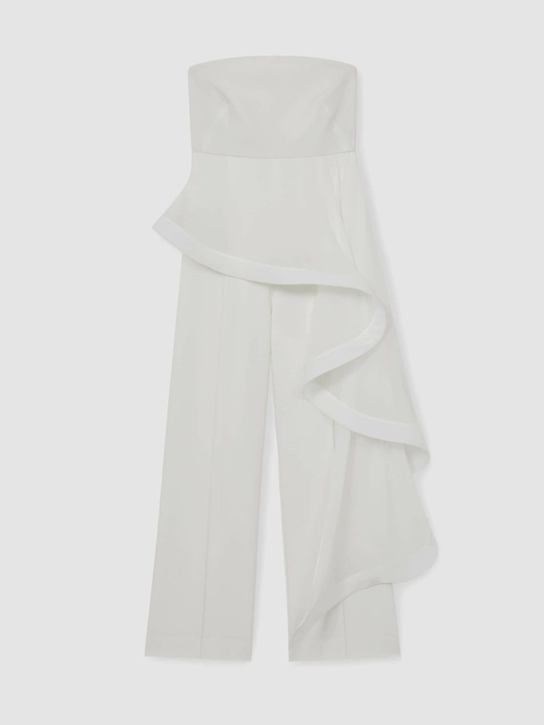 Silk Ruffle Bandeau Wide-Leg Jumpsuit in Ivory | Reiss Women New