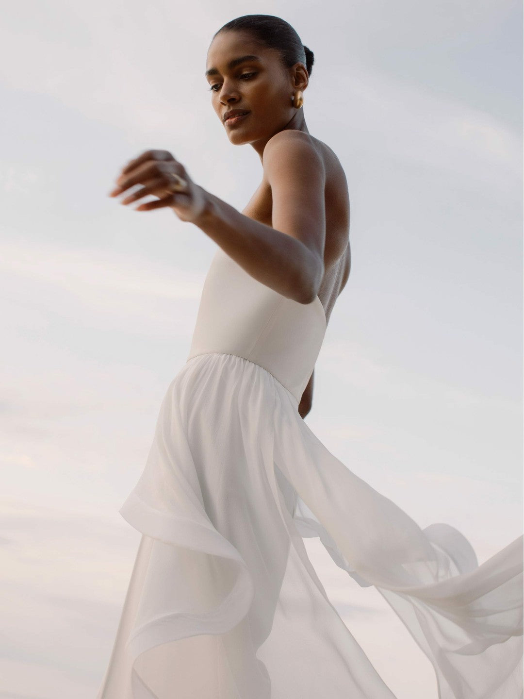 Silk Ruffle Bandeau Wide-Leg Jumpsuit in Ivory | Reiss Women New