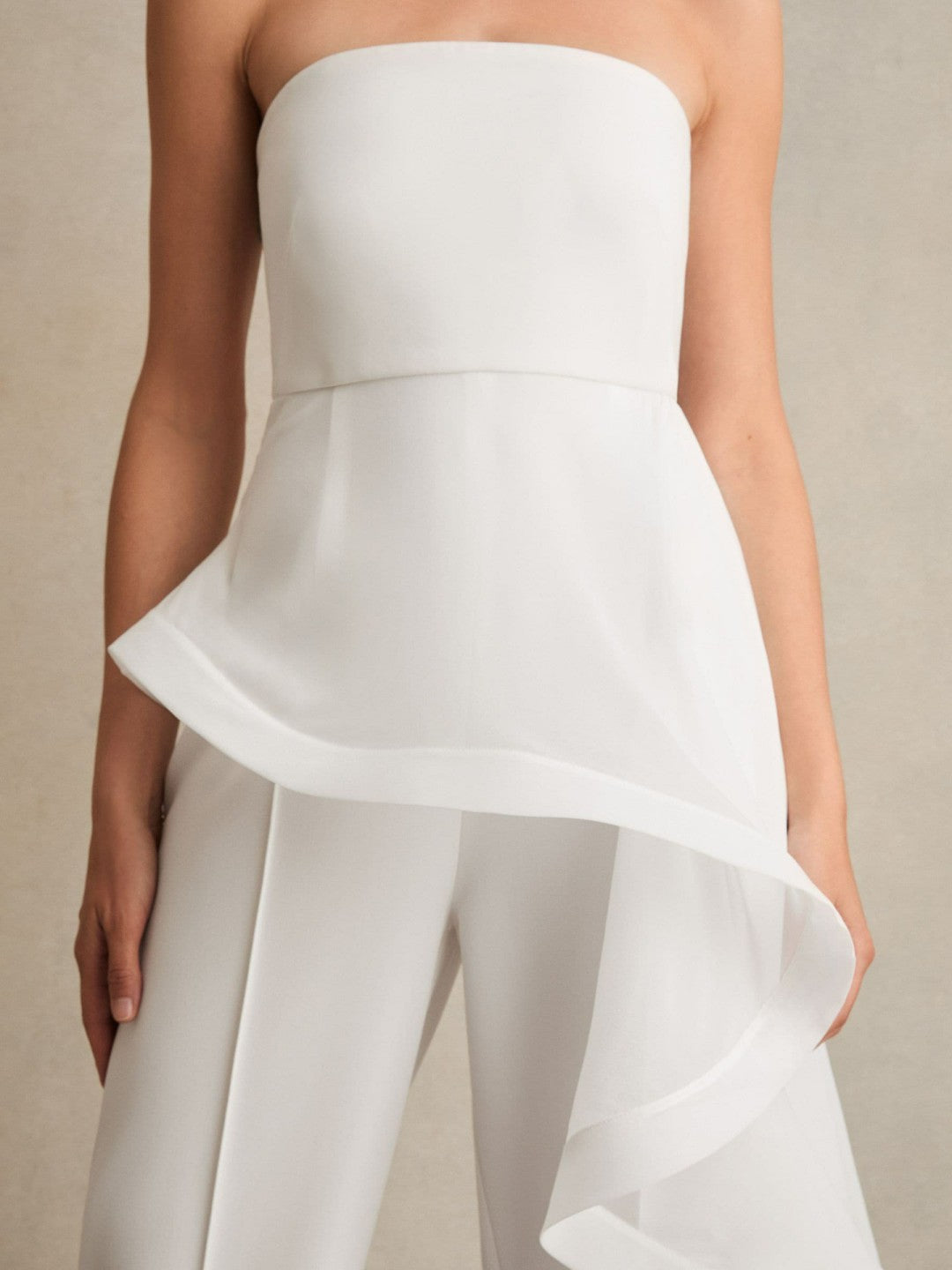 Silk Ruffle Bandeau Wide-Leg Jumpsuit in Ivory | Reiss Women New