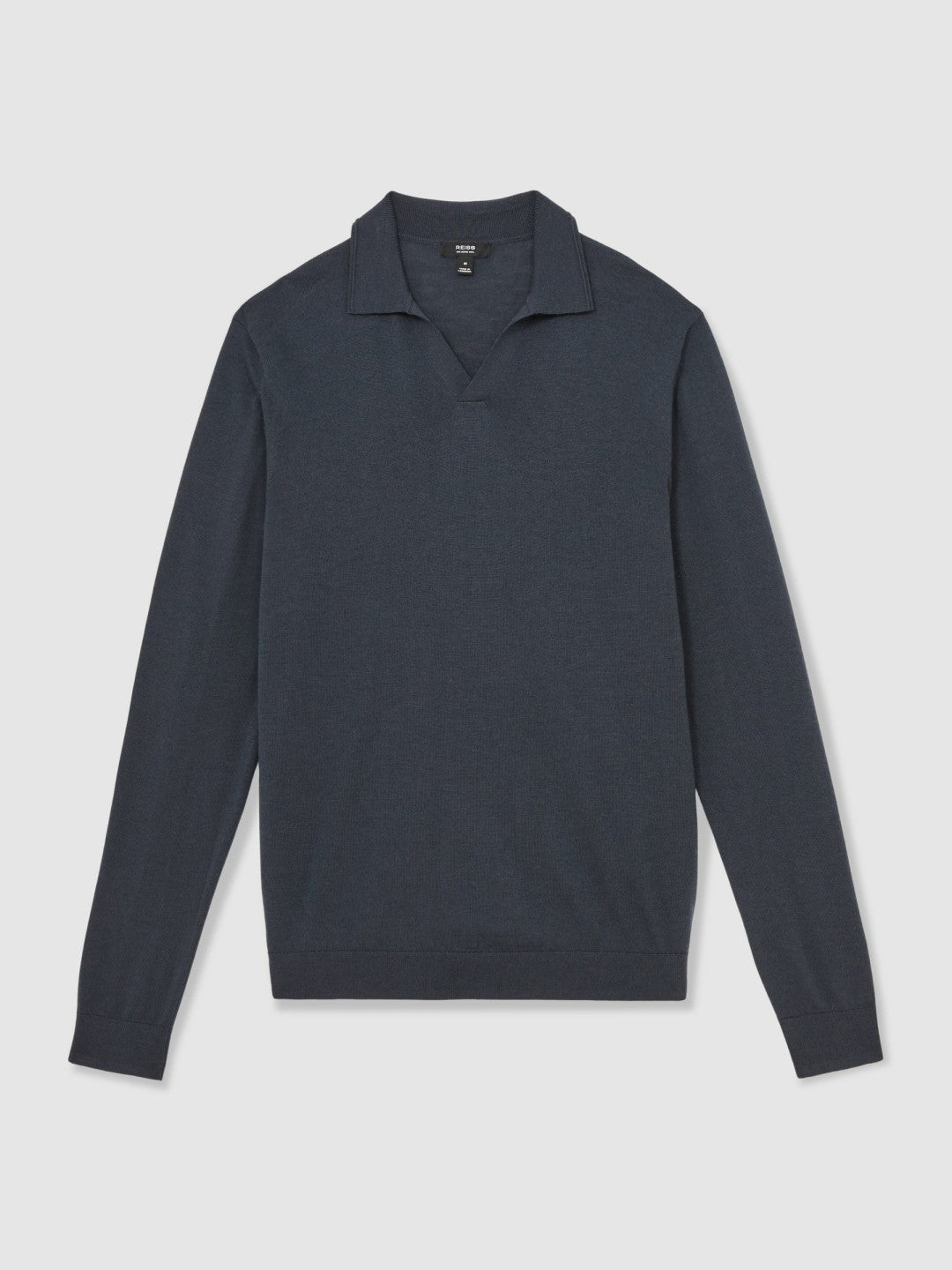 Merino Wool Open-Collar Polo Shirt in Midnight Navy | Reiss Men New