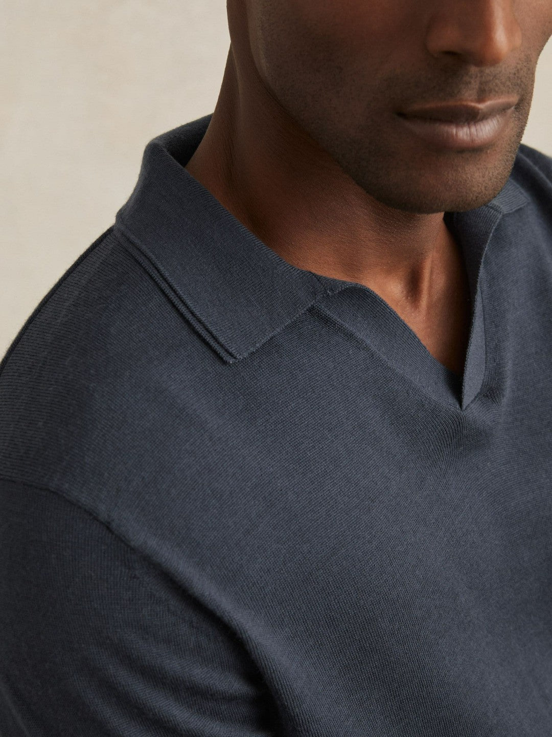 Merino Wool Open-Collar Polo Shirt in Midnight Navy | Reiss Men New
