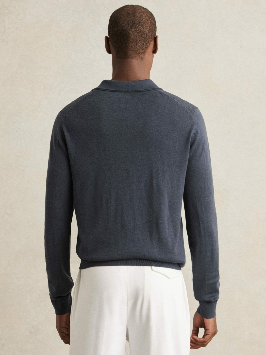 Merino Wool Open-Collar Polo Shirt in Midnight Navy | Reiss Men New