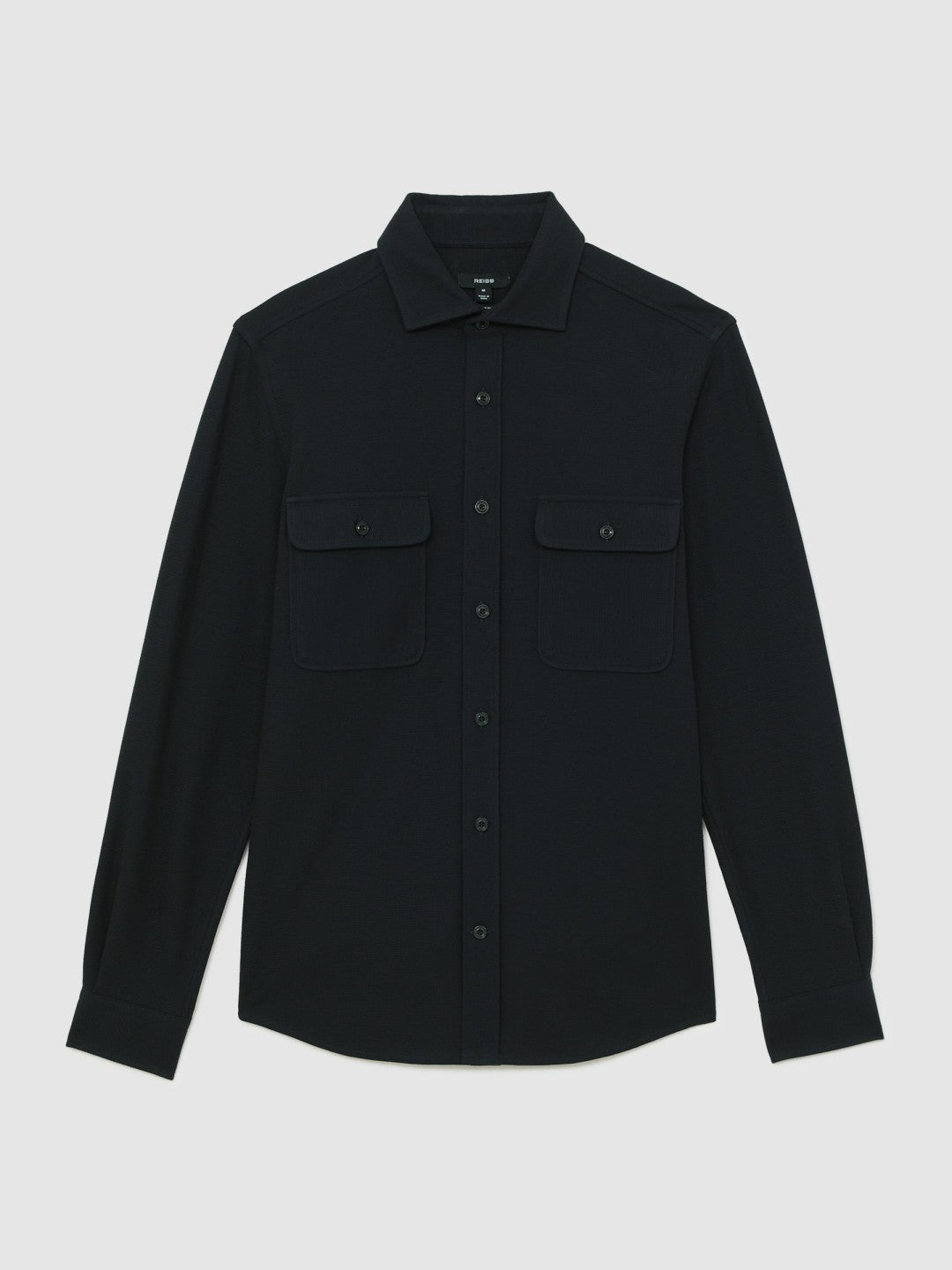 Textured Twin Pocket Cotton Blend Overshirt in Navy | Reiss Men Premium
