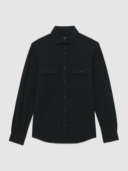 Textured Twin Pocket Cotton Blend Overshirt in Navy | Reiss Men Premium