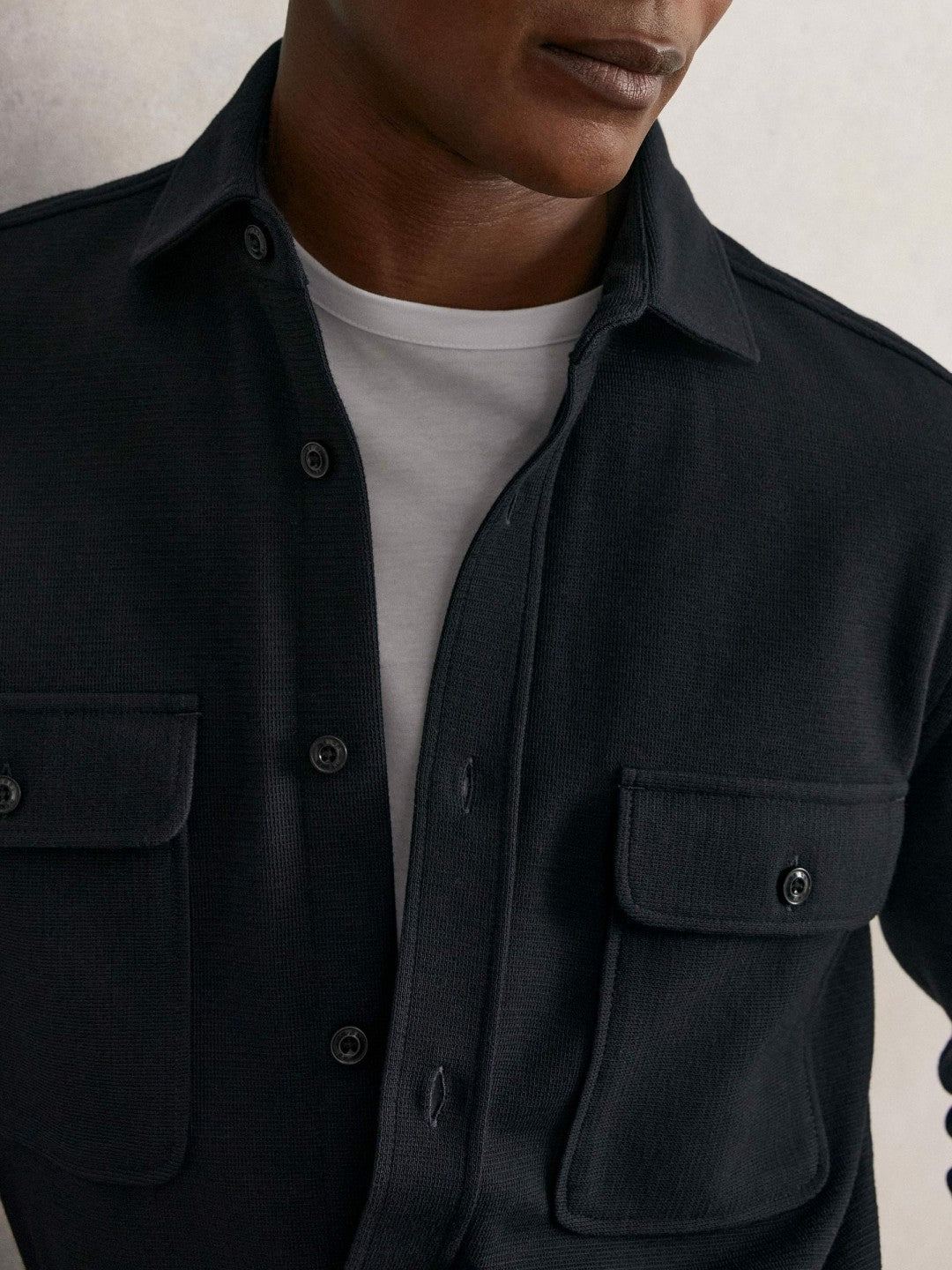 Textured Twin Pocket Cotton Blend Overshirt in Navy | Reiss Men Premium