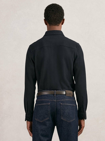 Textured Twin Pocket Cotton Blend Overshirt in Navy | Reiss Men Premium