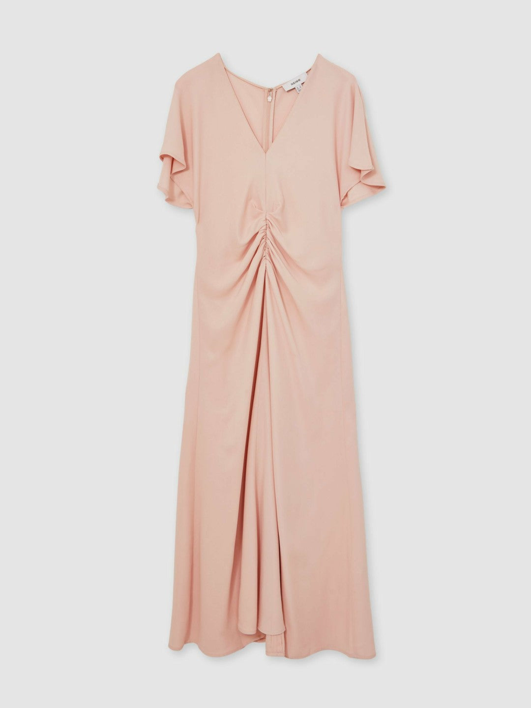 Ruched-Front Midi Dress in Pale Pink | Reiss Women Recommended