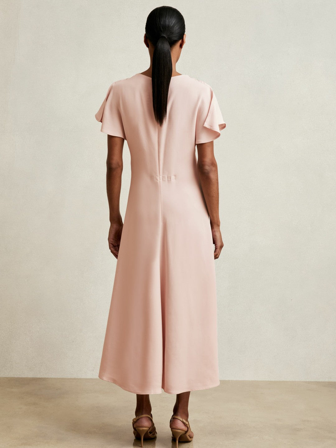Ruched-Front Midi Dress in Pale Pink | Reiss Women Recommended