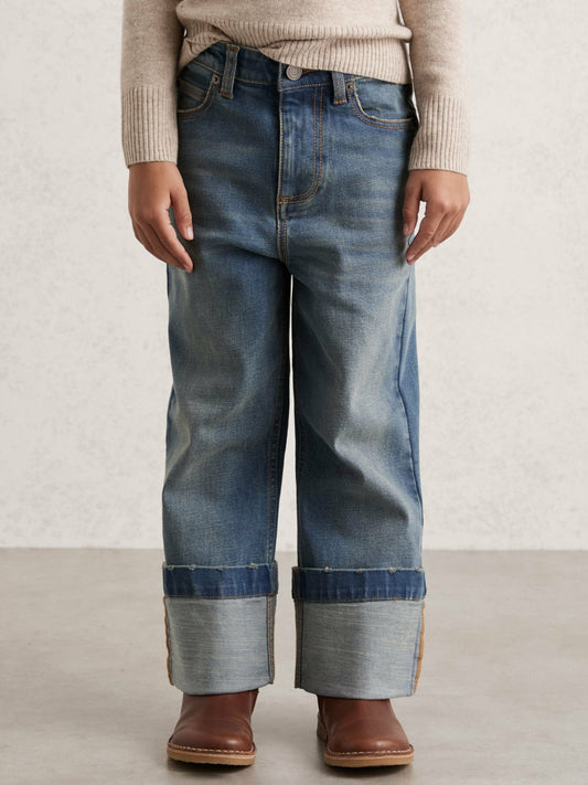 3-9 yrs Straight-Leg Turn-Up Jeans in Blue | Reiss Children & Baby New