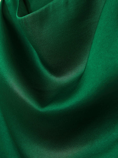 Satin Drape-Neck Layered Dress in Green | Reiss Women Featured