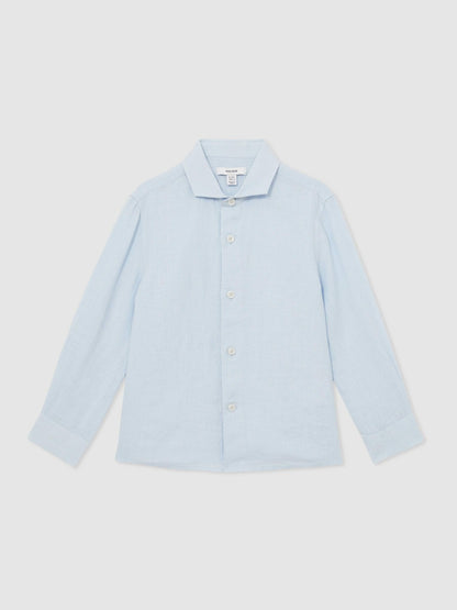 3-9 yrs Linen Cutaway Collar Shirt in Pale Blue | Reiss Children & Baby Popular