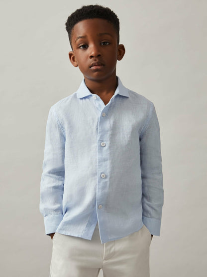 3-9 yrs Linen Cutaway Collar Shirt in Pale Blue | Reiss Children & Baby Popular