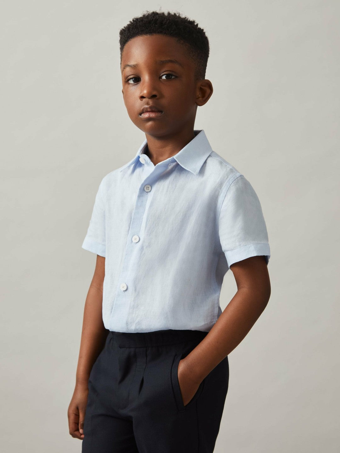 9-13 yrs Short Sleeve Linen Shirt in Pale Blue | Reiss Children & Baby Exclusive