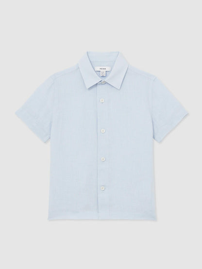 9-13 yrs Short Sleeve Linen Shirt in Pale Blue | Reiss Children & Baby Exclusive