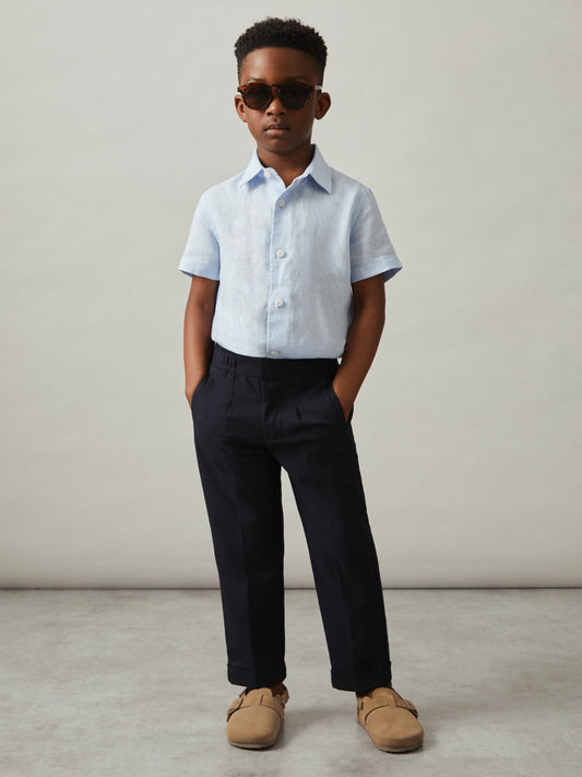 3-9 yrs Short Sleeve Linen Shirt in Pale Blue | Reiss Children & Baby Best Seller