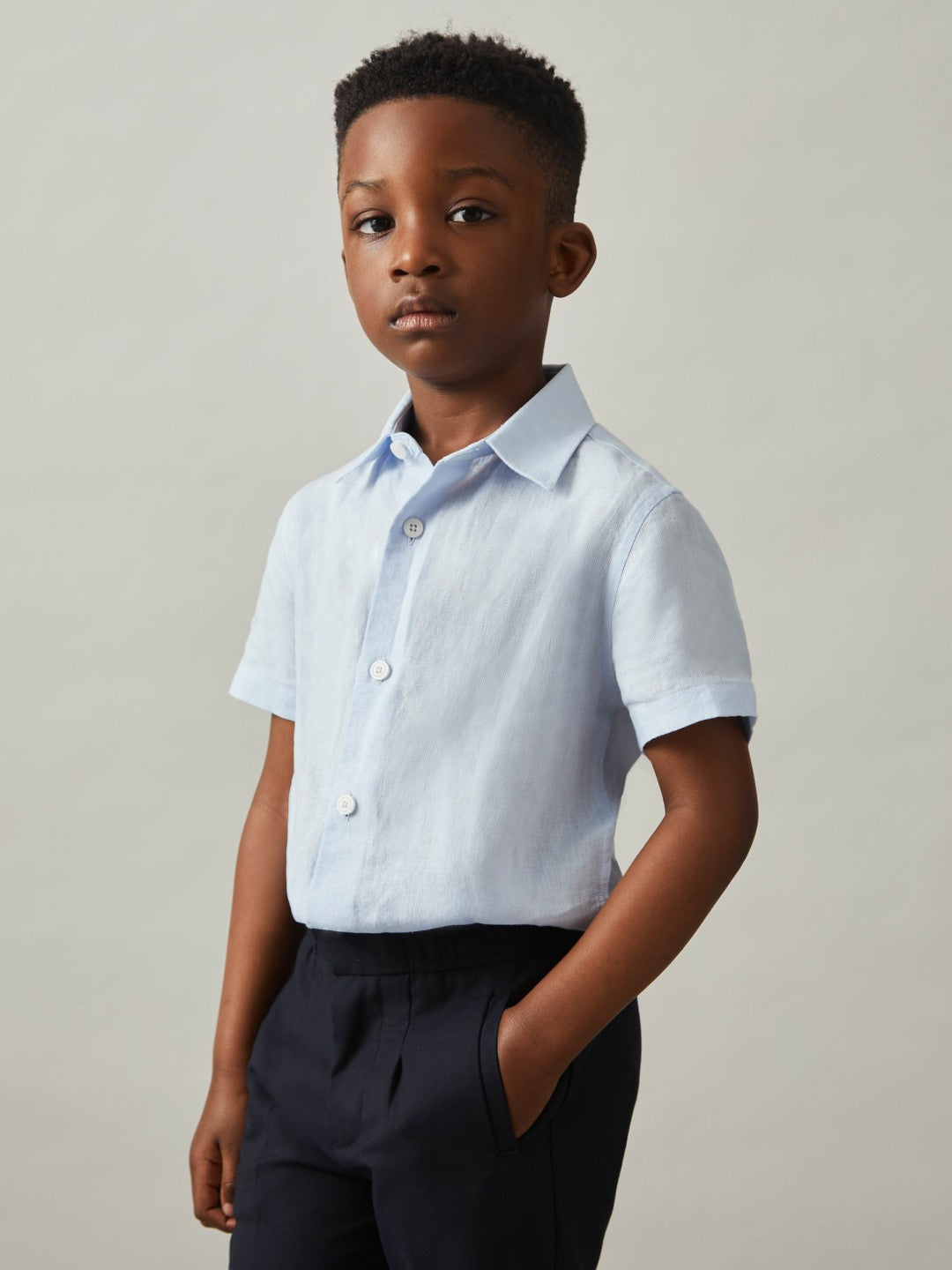 3-9 yrs Short Sleeve Linen Shirt in Pale Blue | Reiss Children & Baby Best Seller
