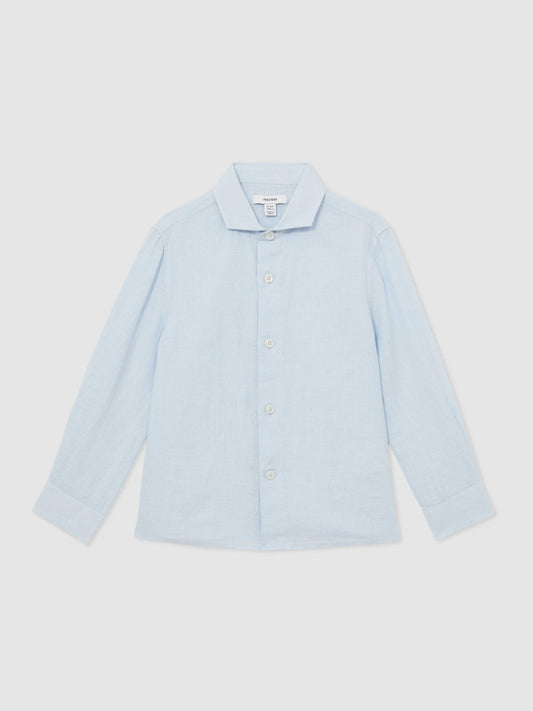 13-14 yrs Linen Cutaway Collar Shirt in Pale Blue | Reiss Children & Baby Best Seller